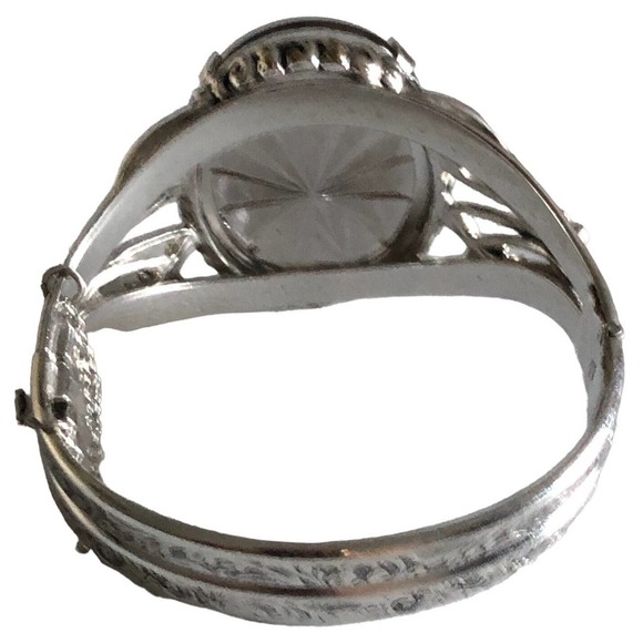 Silver Whiting & Davis Gray Starburst Glass Oval Stone Hinged Bracelet 7” - Picture 3 of 10